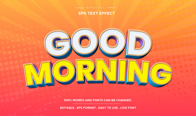 good morning cartoon style 3d banner text effect