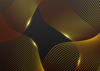 Abstract black and gold lines background with light effect