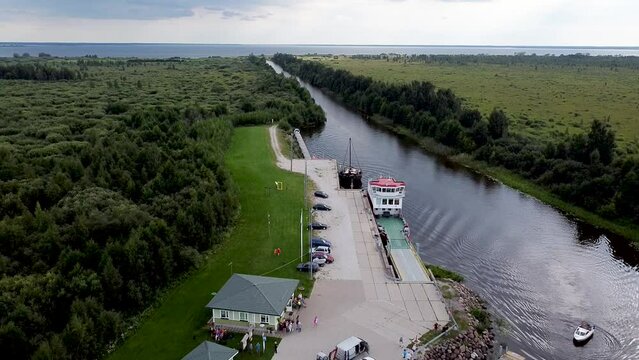 Aerial clip of Piirissaare island between Estonia and Russia in Lake Peipus