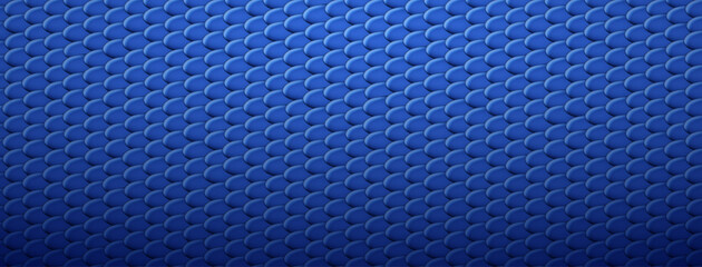 Abstract background of snake, dragon or fish scales in blue colors. Squama texture. Roof tiles.