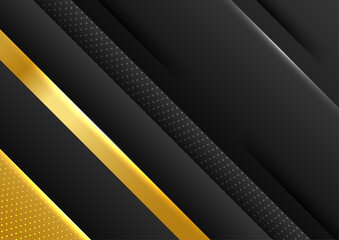 Abstract black and gold lines background with light effect
