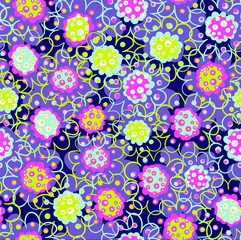 Cute vector seamless pattern with hand drawn flowers. Stylized plants for printing on fabrics, paper and various souvenirs