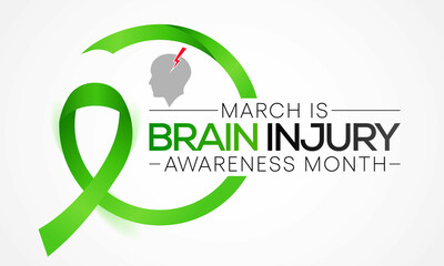 Brain Injury awareness month (TBI) is observed every year in March, is a disruption of the normal function of the brain that can be caused by a blow, bump or jolt to the head. vector illustration