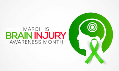 Brain Injury awareness month (TBI) is observed every year in March, is a disruption of the normal function of the brain that can be caused by a blow, bump or jolt to the head. vector illustration