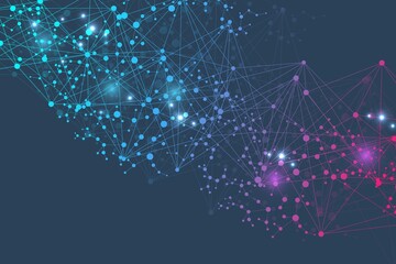 Structure molecule and communication. Dna, atom, neurons. Scientific concept for your design. Connected lines with dots. Medical, technology, chemistry, science background. illustration.