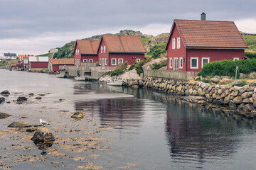 Fototapeta premium Typical appearance of Nordic houses built by the water.
