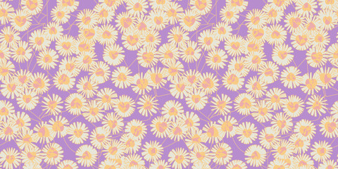 Pattern with daisies flowers on purple background