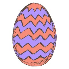 Easter egg with zigzag pattern. Rough hand-drawn color outline vector illustration