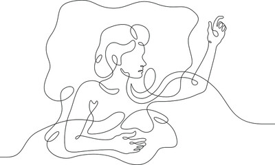 One continuous line.A woman sleeps under a blanket. The girl fell asleep on the pillow. Female character is napping in bed.Continuous line drawing.Lineart isolated white background.