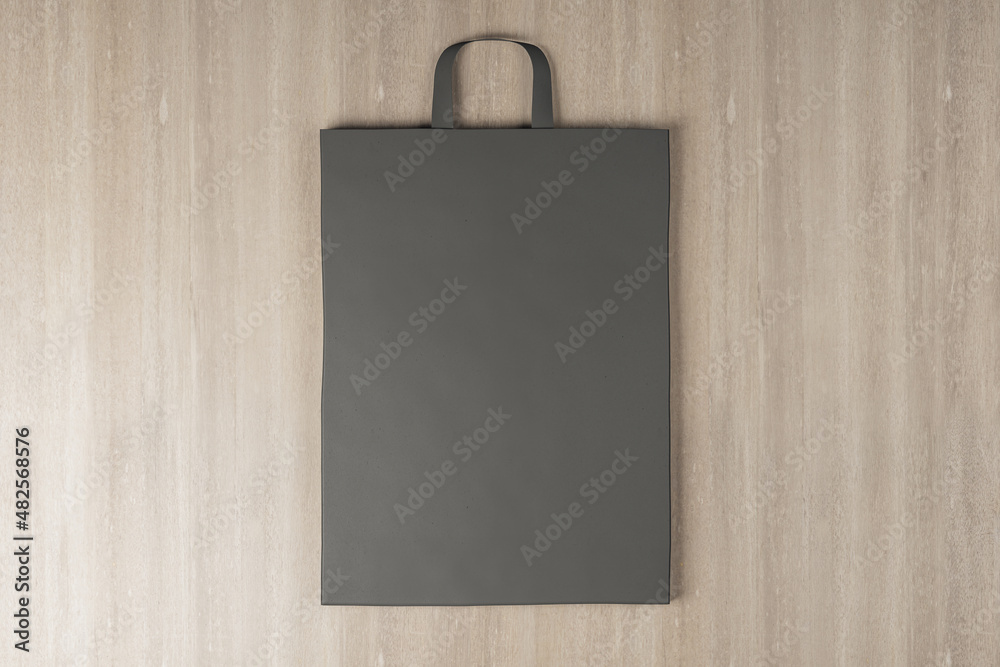 Aufkleber close up of empty paper bag on wooden background. mock up place for your advertisement or logo. 3d r