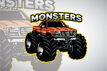 Monster Beefy Truck Bigfoot Tractor Logo Design Vector Illustration Icon