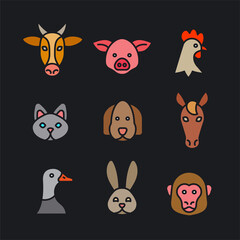 Animals vector outline icons