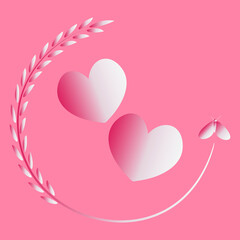 love. Two hearts in a graceful plant horseshoe for good luck. Valentin Day, St. Valentine. Styling, graphics