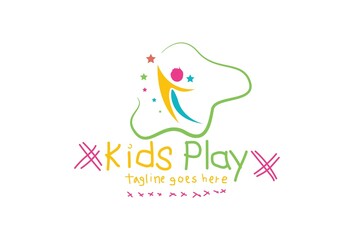 Kids play logo vector, Children logo design template