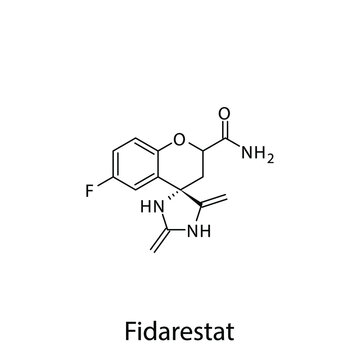 Fidarestat molecular structure, flat skeletal chemical formula. Aldose reductase inhibitors drug used to treat Diabetes type 2. Vector illustration.