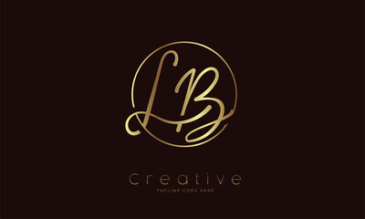 Initial LB Logo, hand drawn letter LB in circle with gold colour, usable for business, personal and company logos, vector illustration