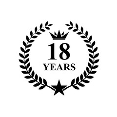 18 years old , anniversary icon logo , illustration isolated, The crown 