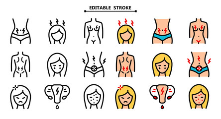 Menstruation symptoms icon set
