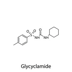 Glycyclamide molecular structure, flat skeletal chemical formula. Sulfonylureas  drug used to treat Diabetes type 2. Vector illustration.