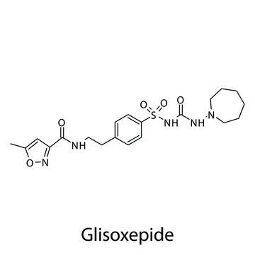 Glisoxepide molecular structure, flat skeletal chemical formula. Sulfonylureas  drug used to treat Diabetes type 2. Vector illustration.