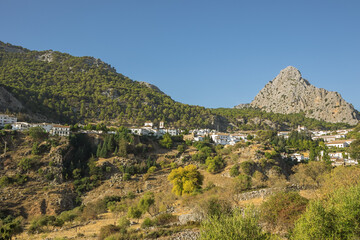 Fototapeta na wymiar Overview of Grazalema, a typical white village, seen from an outlook at the east entrance of the village