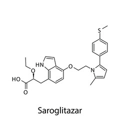 Saroglitazar molecular structure, flat skeletal chemical formula. Dual PPAR agonist drug used to treat Diabetes type 2. Vector illustration.
