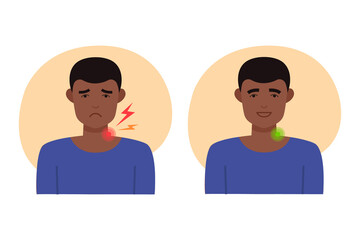 Young black man with neck pain and no neck pain