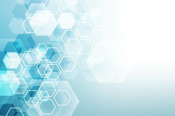 Science network pattern, connecting lines and dots. Technology hexagons structure or molecular connect elements.