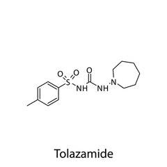 Tolazamide molecular structure, flat skeletal chemical formula. Sulfonylureas  drug used to treat Diabetes type 2. Vector illustration.