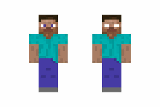Pixel character concept. Skins of heroes. Steve male character concept. Game concept. Vector illustration