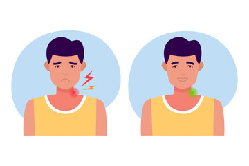 Young man with neck pain and no neck pain