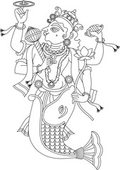 Fototapeta na wymiar 'Matsya' The ten incarnations of Lord Vishnu, 'Dashavtar' from Hindu Mythology. which he took to save the world from evil forces