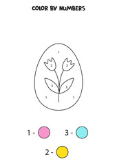 Color cartoon Easter egg by numbers. Worksheet for kids.