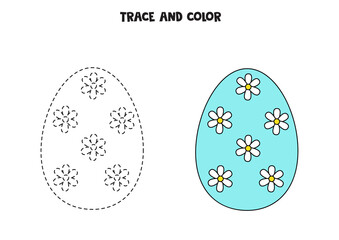Trace and color cute Easter egg. Worksheet for children.
