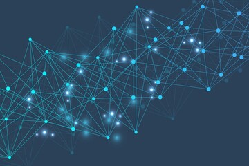 Geometric abstract background with connected line and dots. Structure molecule and communication. Big Data Visualization. Medical, technology, science background. illustration.