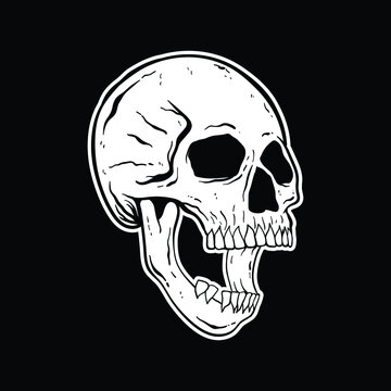 skull black and white hand-drawn style, premium vector