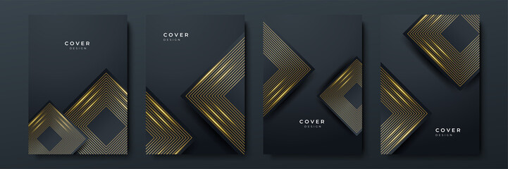 Abstract line golden black cover design background