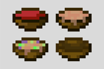 Set Pixel Bowl is a material used to craft soups. The concept of games items and food. Vector illustration EPS 10