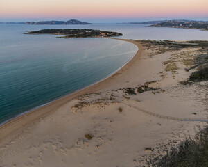 Sardegna: Palau, veduta aerea al tramonto della spiaggia di Porto Pollo