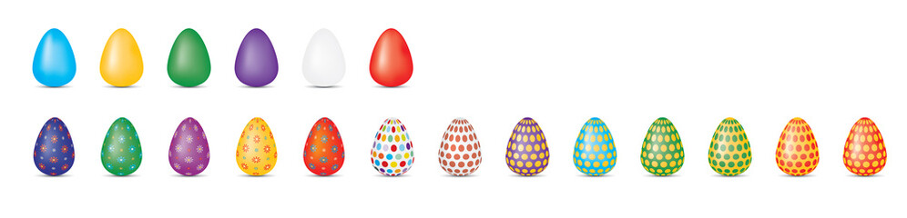 Easter eggs, illustration drawing with Easter symbols, flowers and colors with white background.