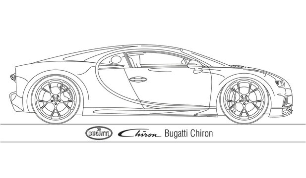France, year 2022, Bugatti Chiron super car outline design, model of 2016, vector illustration