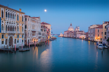 Santa Maria della Salute church and Canal Grande at the blue hour, Venice, Italy