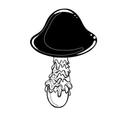 Magic mushrooms. Psychedelic hallucination. Outline vector illustration isolated on white. 60s hippie art. Coloring book for kids and adults.