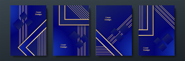 Abstract line golden blue cover design background