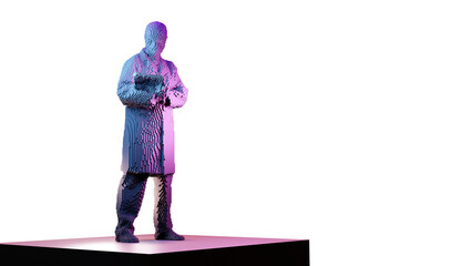 männlicher Charakter, nachdenklich mit einem Buch oder Tablet - 3D Illustration