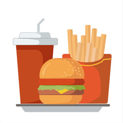 Fast food elements, hamburgers, french fries, and soft drinks. Fast food icon concept illustration. Flat style vector