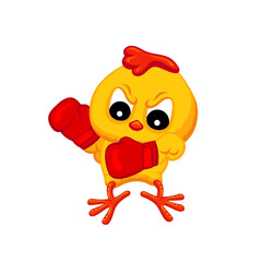 Cute cartoon style illustration of a boxing chick