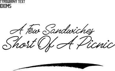 A Few Sandwiches Short Of A Picnic Cursive Typography Text idiom 