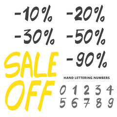 Set of numbers for sale, hand lettering sale numbers, customized hand-lettering set with numbers.