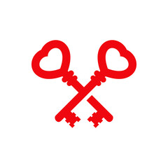 Banner con silueta de 2 llaves con forma de corazón cruzadas para su uso en invitaciones y tarjetas de felicitación